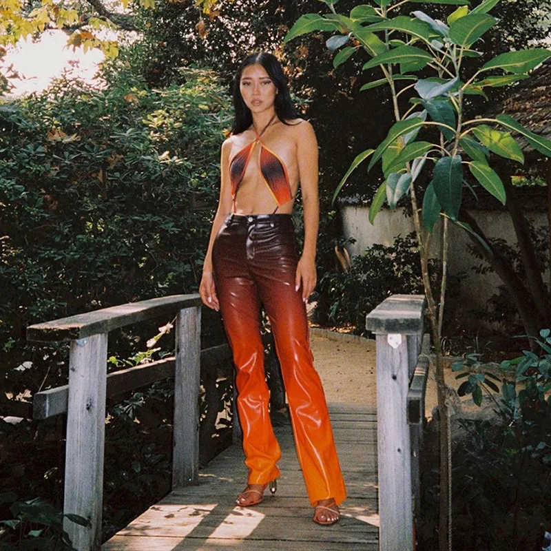 

Autumn PU Leather Women Straight Pant High Waist Casual Trousers 2020 New Streetwear Slim Female Bottoms Basic