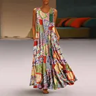 Женский винтажный летнее платье сарафан-Кафтан без рукавов с цветочным принтом, пляжный сарафан в богемном стиле, размера плюс