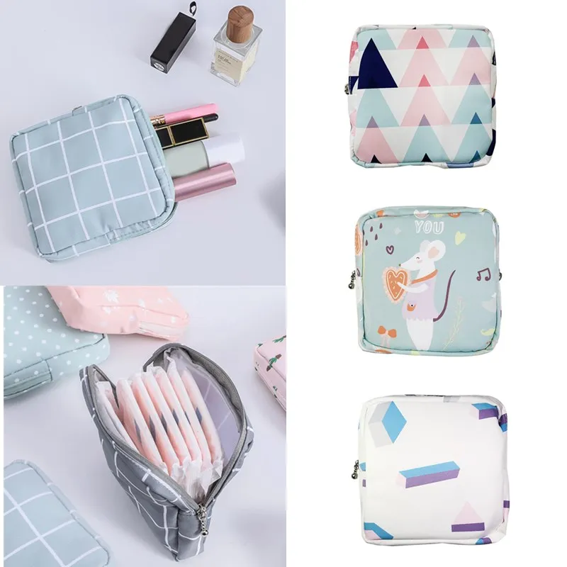 

Women Portable Sanitary Napkin Storage Bag Cotton Travel Makeup Storage Bag Literary Zipper Coin Purse Sundries Storage