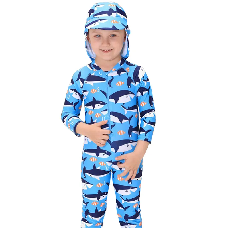 Детский УФ UPF50 + Cartoon купальник-Акула для мальчиков и девочек Розовый фламинго