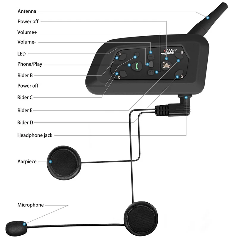 Vnetphone V6 переговорное bluetooth устройство для 1200 м мотоциклетного шлема полный