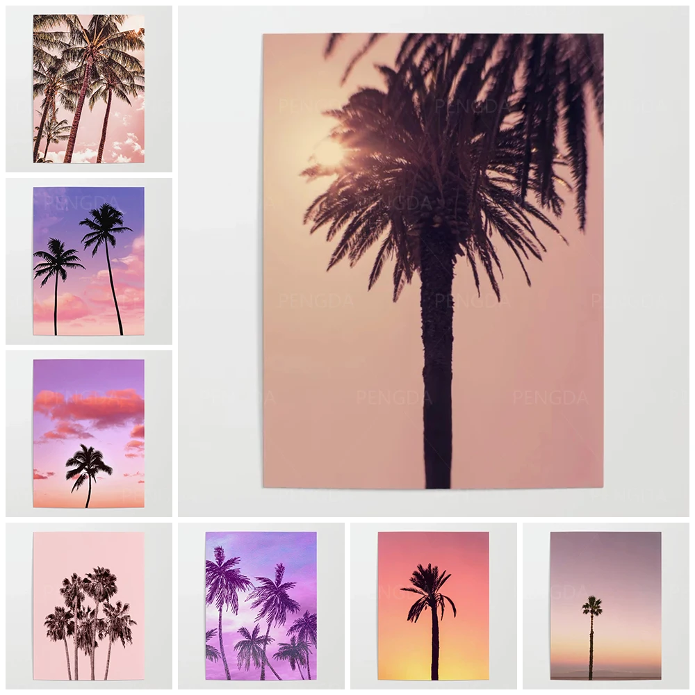 

HD Wall Artwork Prints Lone Palm Pictures Home Decoration Modular Poster Painting Sunset Sky Cuadros On Canvas For Living Room