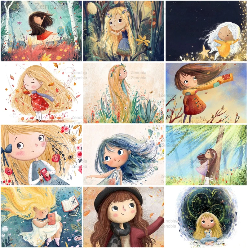 

Cartoon Diamond Painting Cute Little Girl Full Diamond Embroidery Cross Stitch Art Mosaic Rhinestones Girls Room Decor Gift Kit