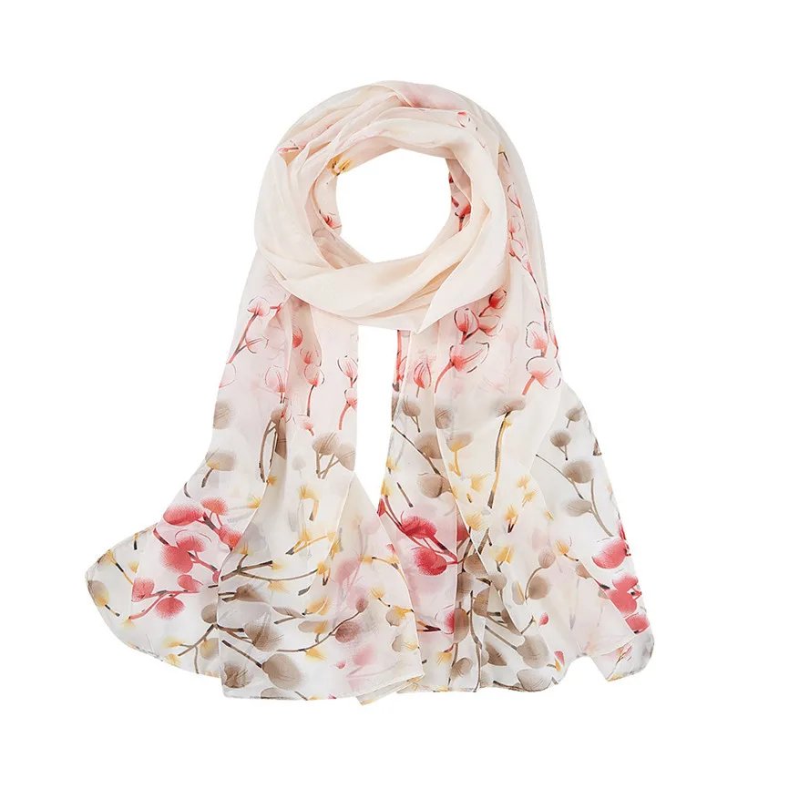 Женский шифоновый шарф мягкий тонкий шелковый шарфы с цветочным принтом