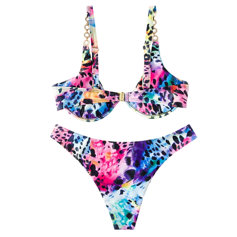 Женский комплект бикини леопардовой расцветки с завышенной талией|Купальники| |