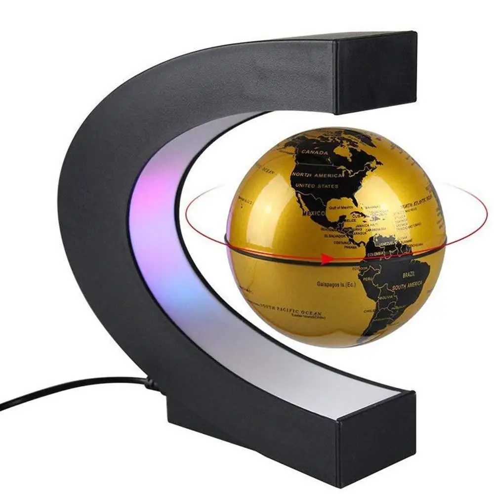 C Shape Magnetic Levitation Floating Globe World Map with LED Light Gifts School Teaching Equipment Home Office Desk Decoration