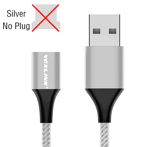 Магнитный кабель VOXLINK, Micro usb type C, адаптер для быстрой зарядки телефона, Micro usb type-C, магнитное зарядное устройство, usb шнур для iphone, samsung - Цвет: Silver Cable no Plug