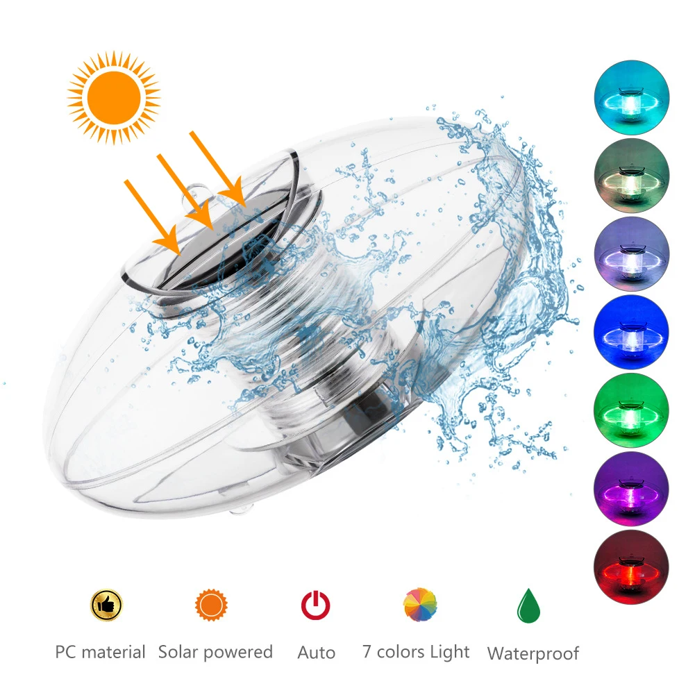 Светодиодный светильник на солнечной батарее 7 цветов сменный плавающий для