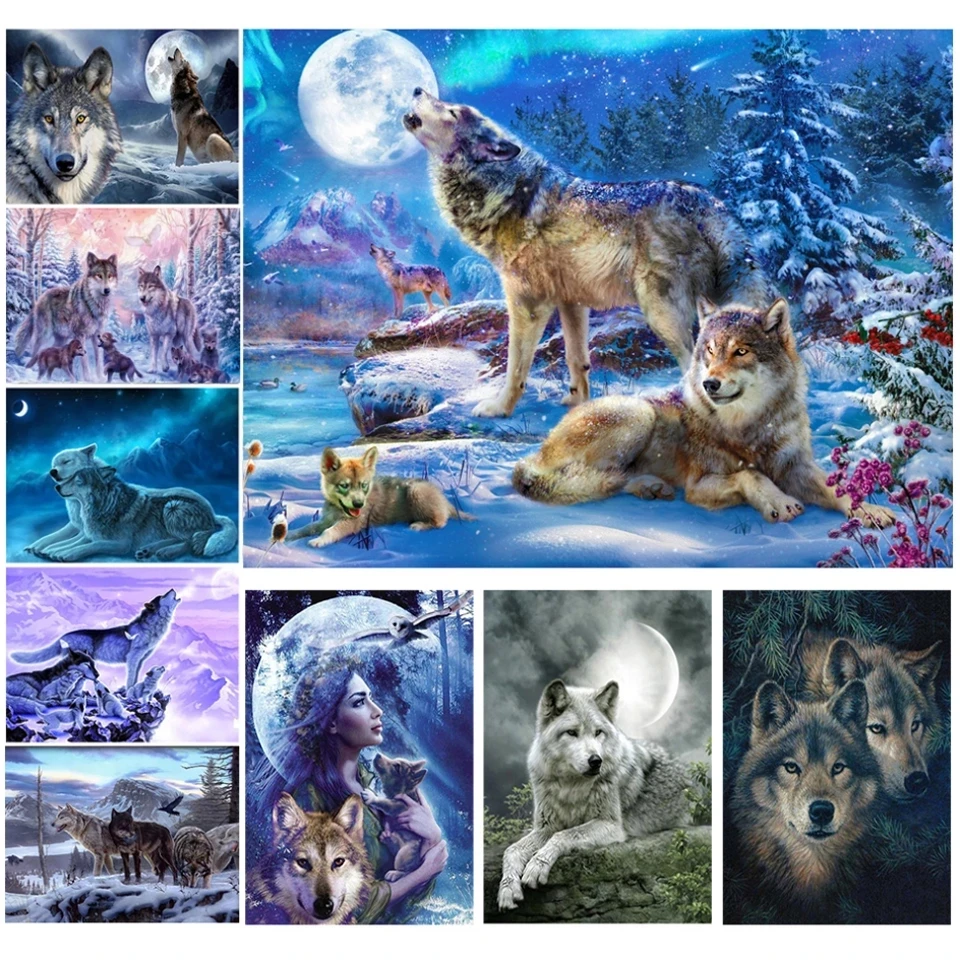 

Diy Diamond Painting Wolf In Snow Cross Stitch Needlework Full Diamond Embroidery Animals Mosaic Art Picture for Home Decoration