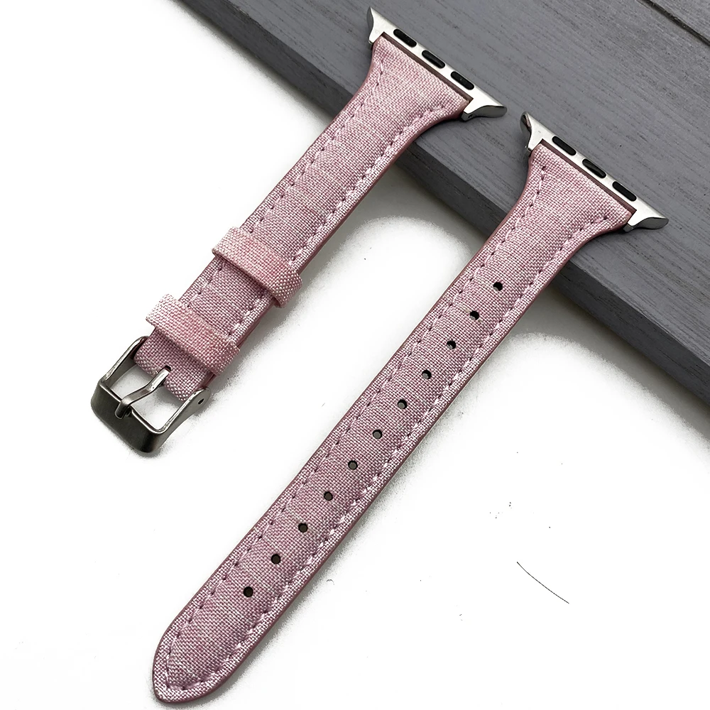 Розовый кожаный ремешок для Apple Watch 6 iWatch Series SE 5 4 3 2 1 ремешки часов 44 мм женщин