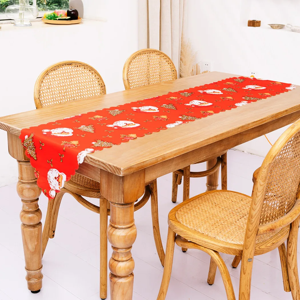 

Christmas Table Runner Mat Tablecloth Christmas Santa Claus Bells Tapestry Red Wedding Party New Year 2021 Decoration