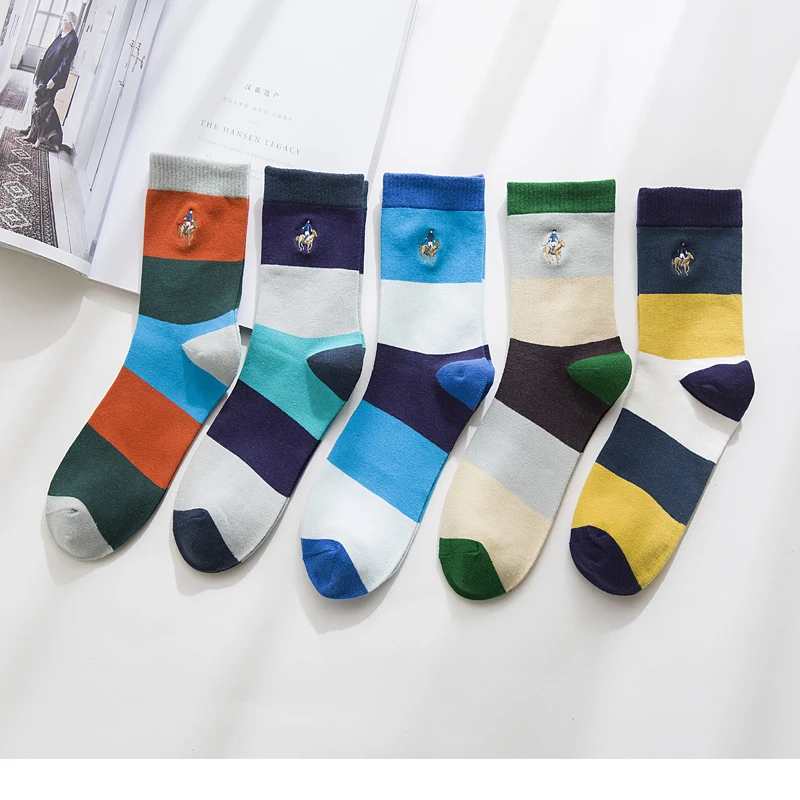 2019 PIER POLO мужские носки модные повседневные цветные полосатые вышитые хлопковые