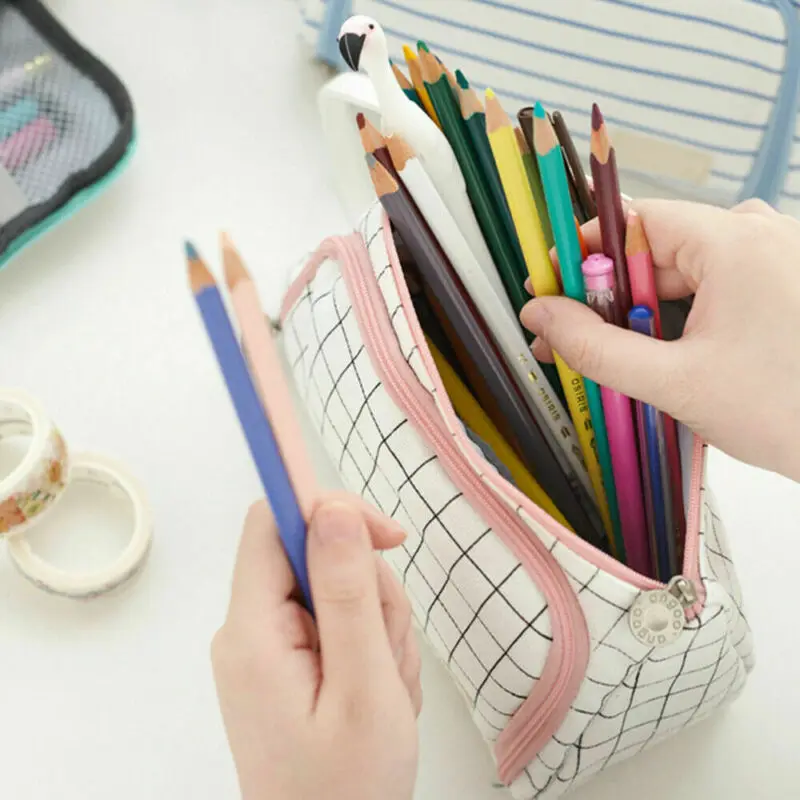 

Large Capacity Canvas Cosmetic Bags Case Pen Box School Stationery Cosmetic Bag