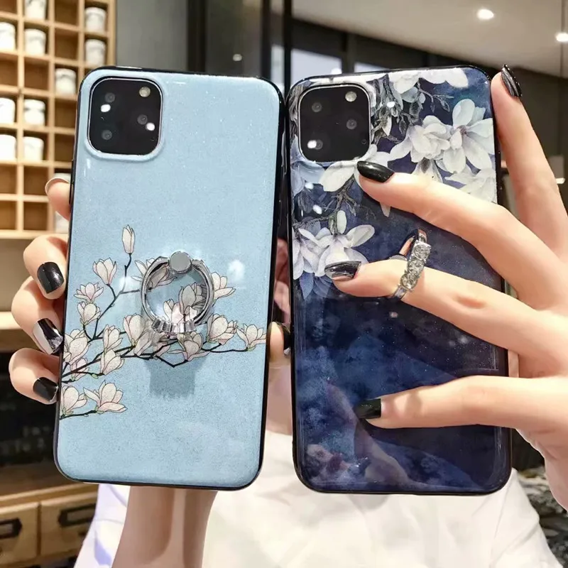 

KONSMART Realme X7 Pro Case Cute Glitter Flowers Finger Ring Phone Case For OPPO Realme X7 Pro Silicone Soft Bling Back Cover