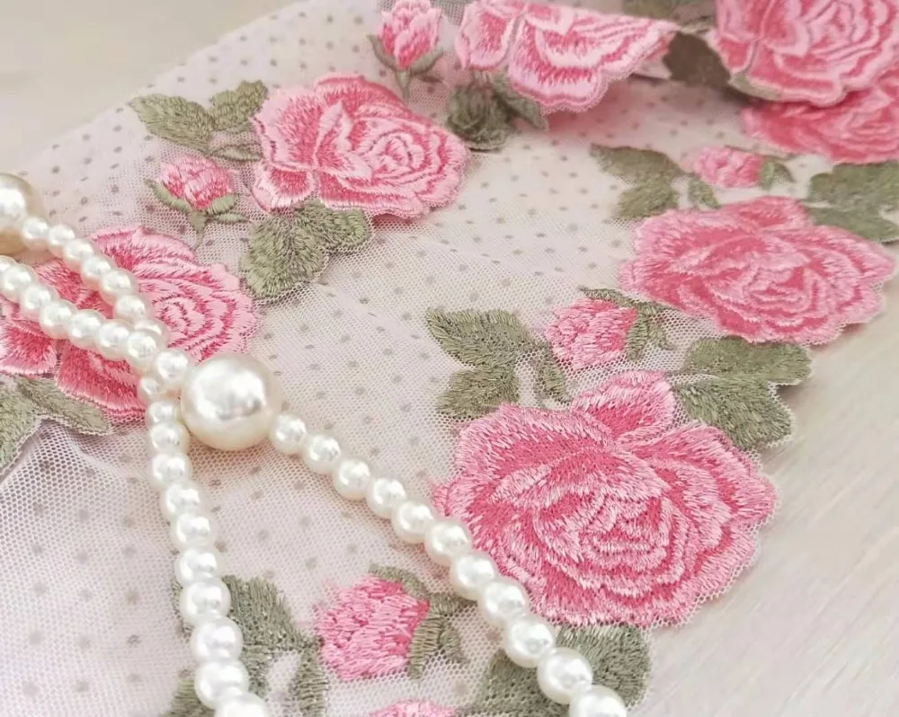 3 цвета, фатиновое кружево в горошек, отделка розовыми розами, Цветочная вышивка, кружево шириной 11,8 дюйма, высокое качество