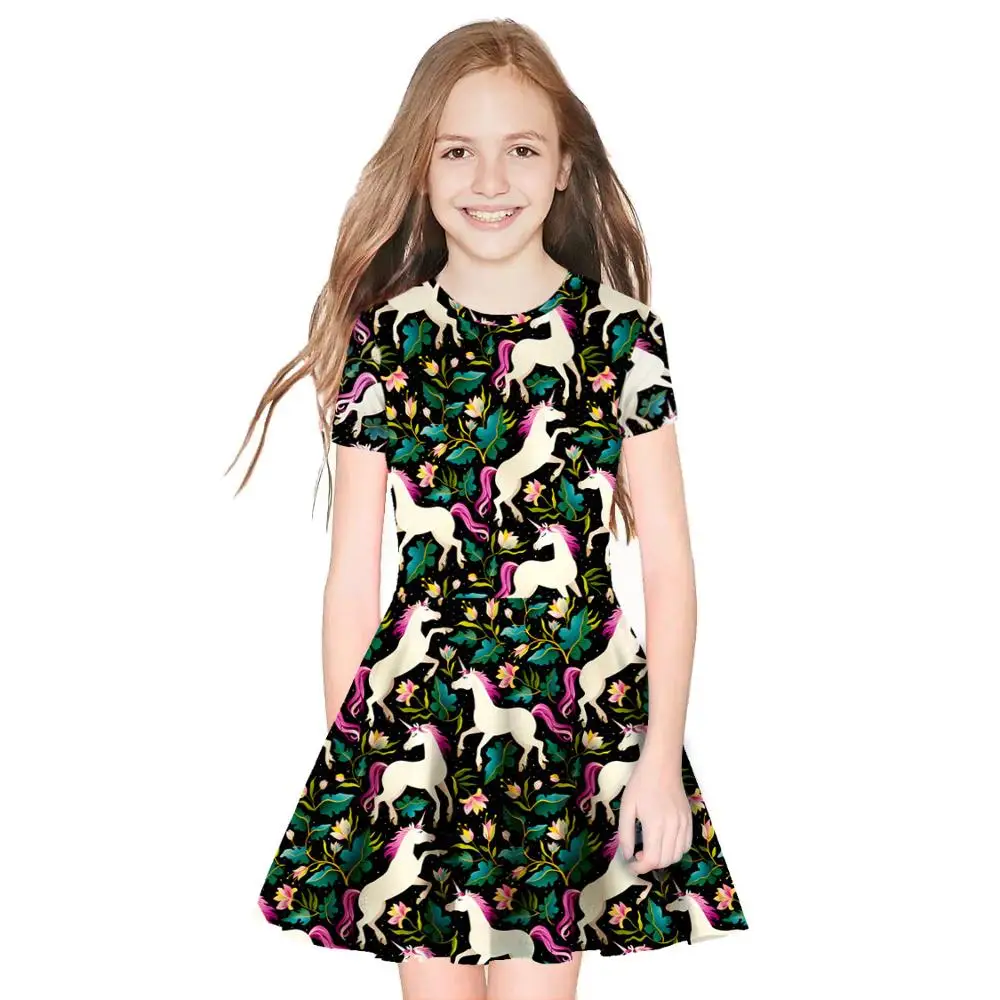 Новинка 2019 года летнее платье принцессы с принтом для девочек детское