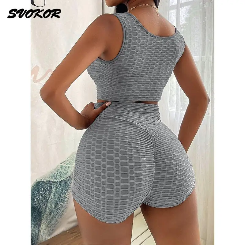 

Женский спортивный костюм SVOKOR, комплект из 2 предметов для тренажерного зала, спортивной одежды для фитнеса, занятий йогой, летние шорты, оде...
