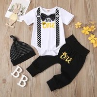 infant baby boy clothes 3 piece set clothing hipster bow tie short sleeve romper pants hat infant outfits boys set