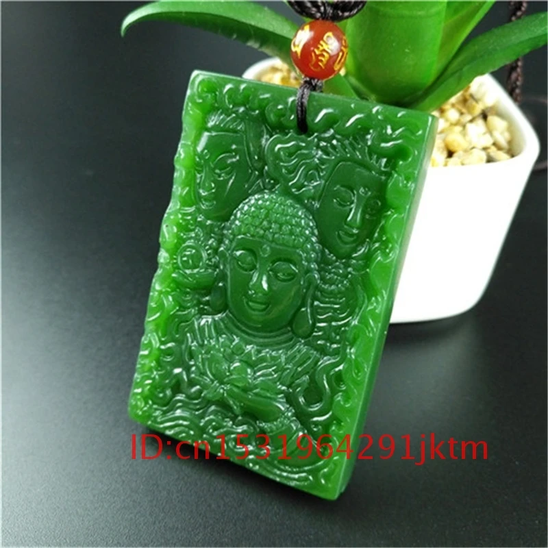 Ожерелье для женщин Нефритовое китайское ювелирное изделие резной Будда зеленый