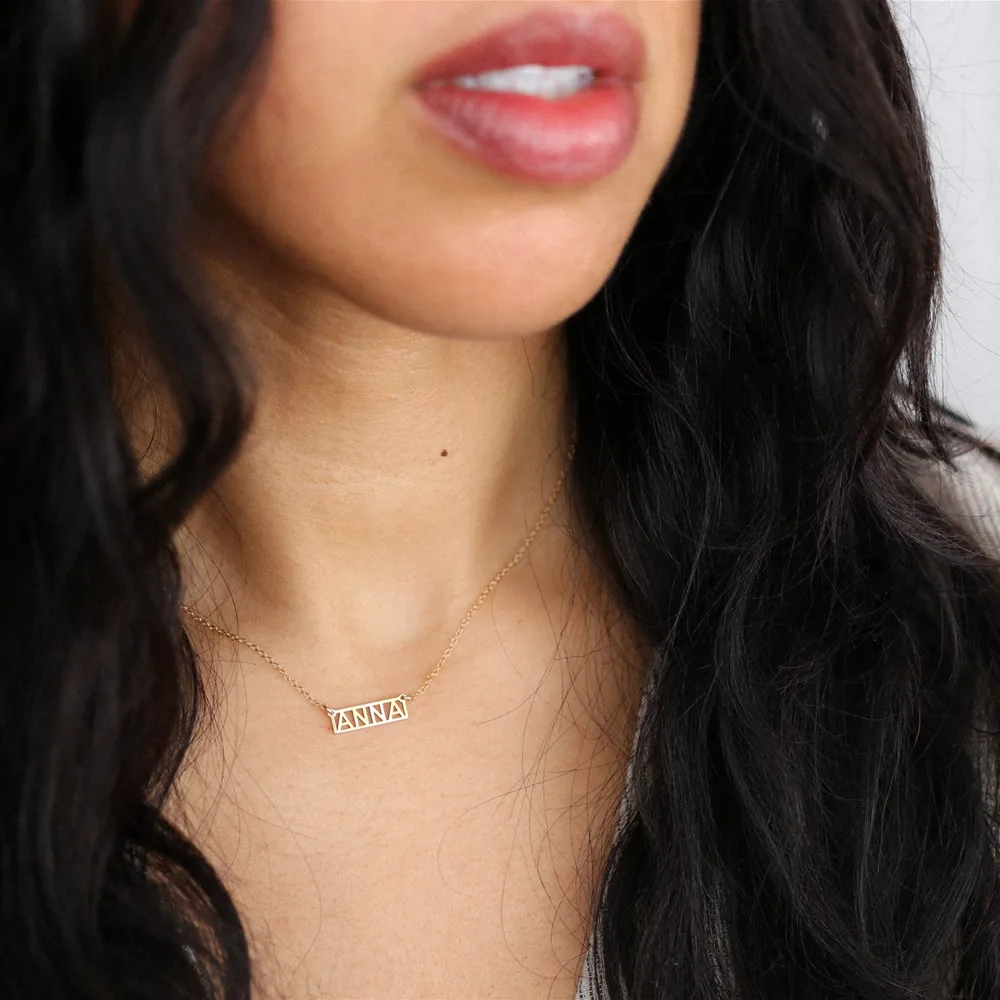 Custom Name Necklace Stainless Steel Rectangular Nameplate Pendant Personalized Name Necklace Jewelry For Women Birthday Gifts