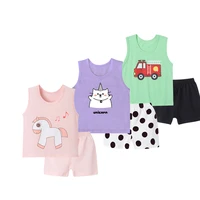 summer baby boy girl clothes t shirt set cartoon unicorn car shirt baby cotton tops outfit sleeveless kids toddler sets
