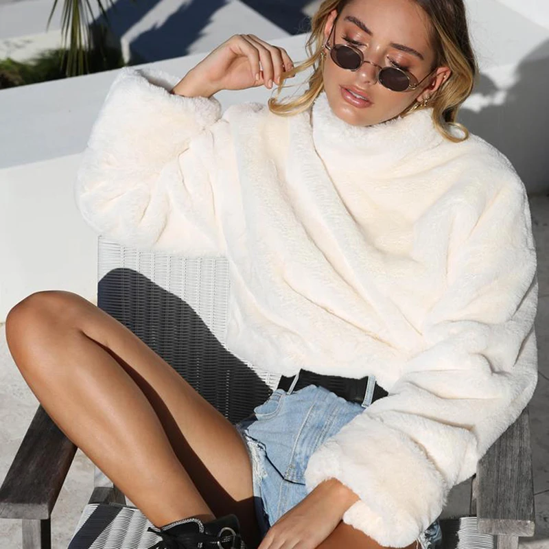 

Quality Thick Lambswool Winter Jacket Women Faux Fur Wool Coats Ladies Outerwear Warm Back Zippers Crop Jackets For Female