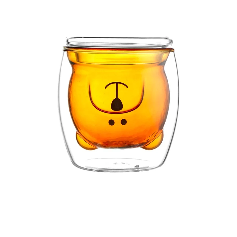 Кофейная кружка для завтрака с милым медведем стеклянная чашка двойной