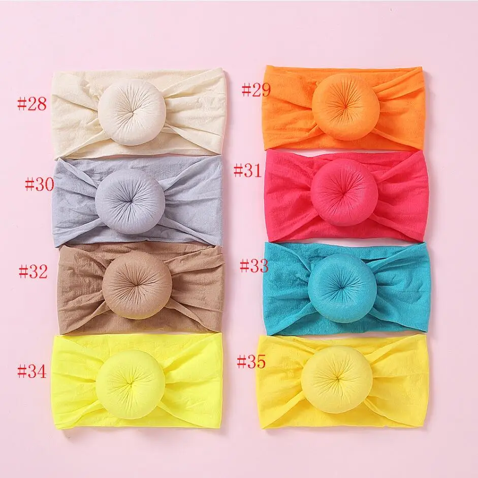

Wholesale Newborn Kids Handmade Soft Donut Nylon Headbands Hair Bow Headband Children Girls bun top knots Headband 36pc/lot