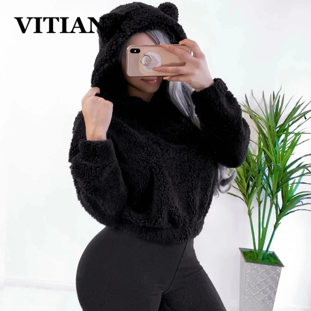 Женское короткое пальто VITIANA повседневное теплое мягкое из искусственного меха