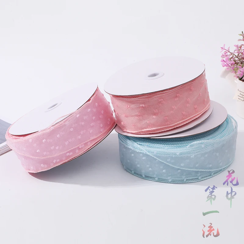 50mm 25 Meters/roll Pink White Bubble yarn Ribbon DIY Dots Handmade Organza Christmas Bownots Gift Wrapping Party Ribbons | Дом и сад
