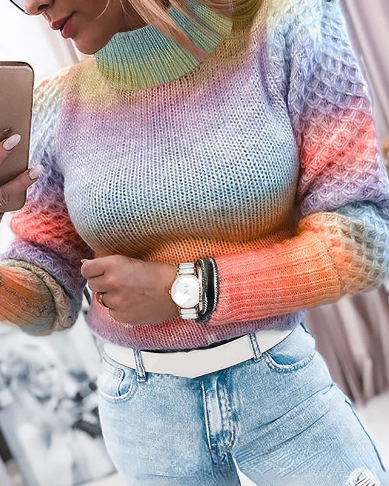 

Fashion Women's Color Sweater Tops 2021 Autumn Winter New High Collar Long Sleeve Pullovers