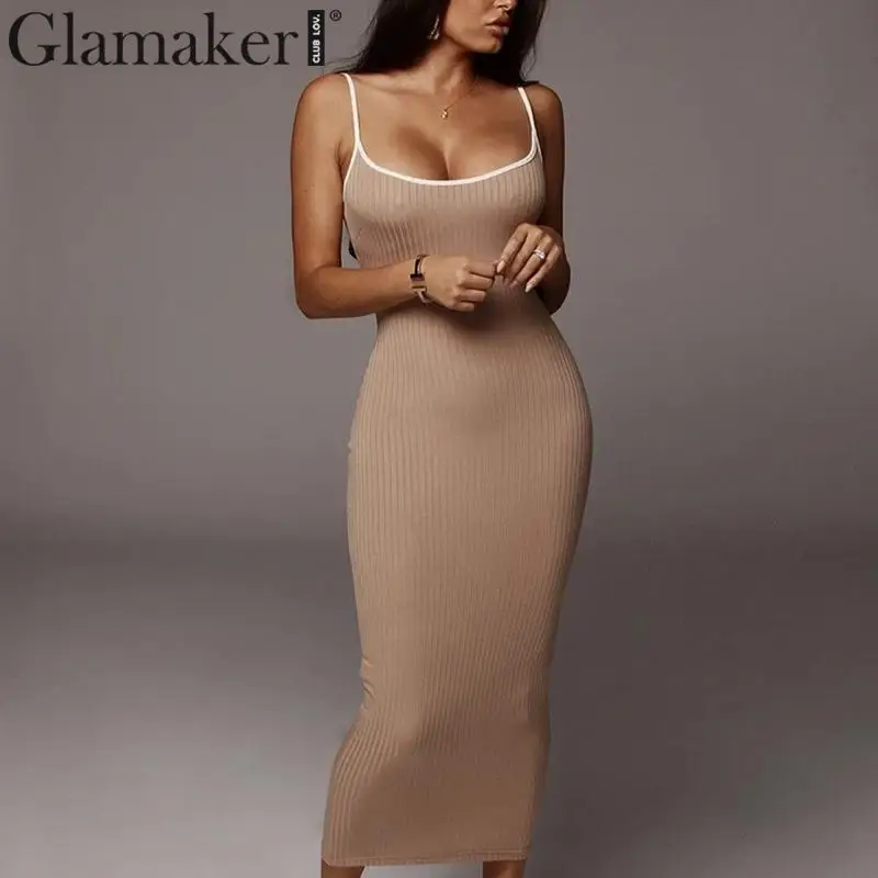 Glamaker, трикотажное облегающее платье с бретельками, женское элегантное платье без рукавов с открытыми плечами, женские вечерние платья на осень и зиму, сексуальное платье
