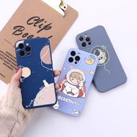 square astronaut phone case for iphone 12 11 pro max 12 mini x xr xs 7 8 plus camera lens soft candy color tpu back cover fundas