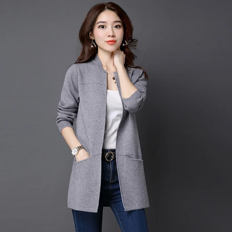 

Women's knitted long sleeved cardigan, coat, sweater, V-neck, solid color, loose, casual, outdoor clothing, autumn 2021 series