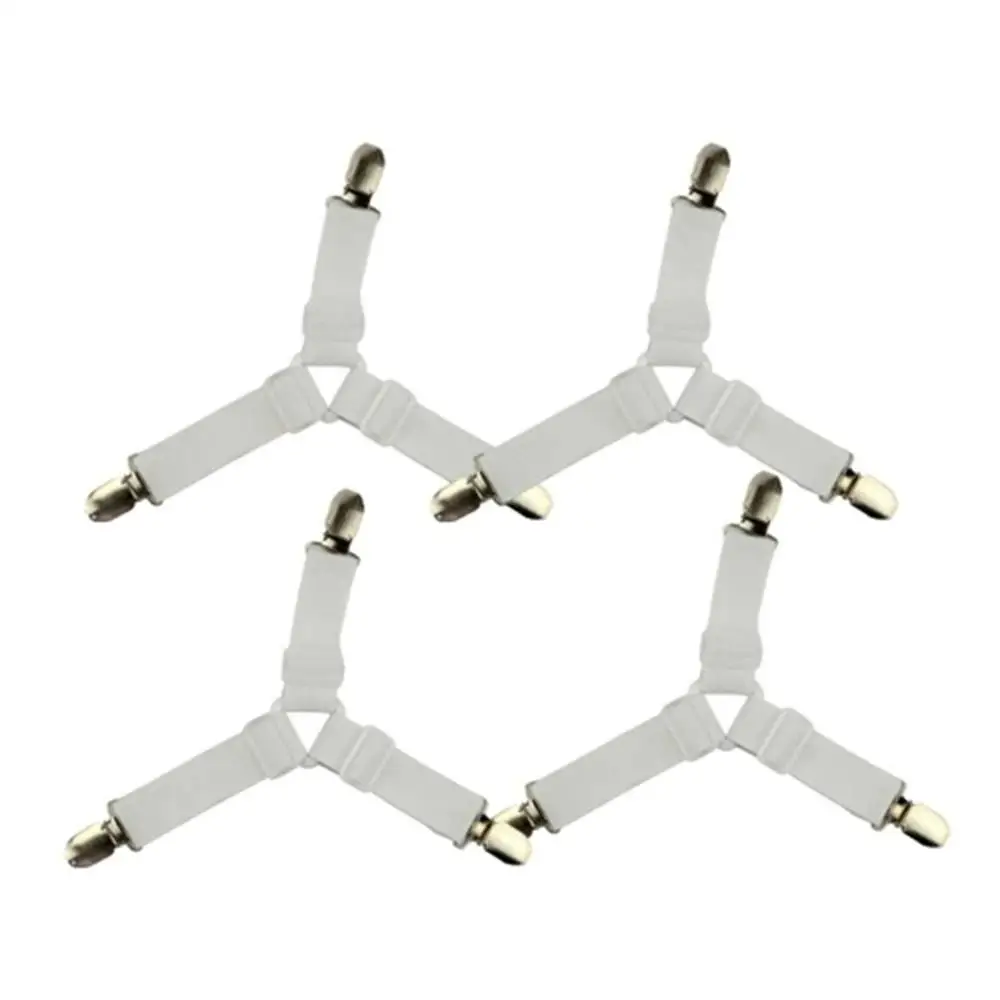 4 pcs White Трехголовочный зажим держатель наборы листов полосы Регулируемая длина треугольники лист зажимы для матраца кровать застежки для простыни - Цвет: 4 pcs White