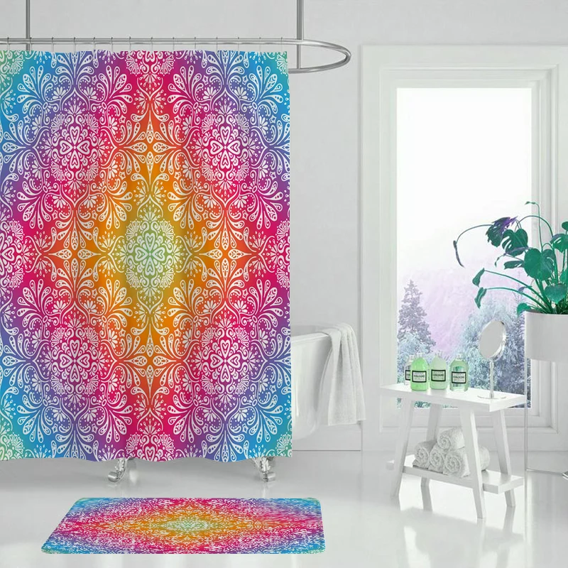 Занавеска для душа с природным пейзажем Весенняя Геометрическая занавеска