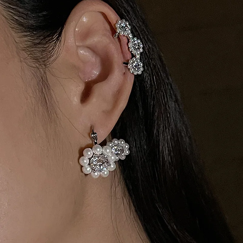 Роскошные серьги-клипсы SRCOI с французским искусственным жемчугом и цветком