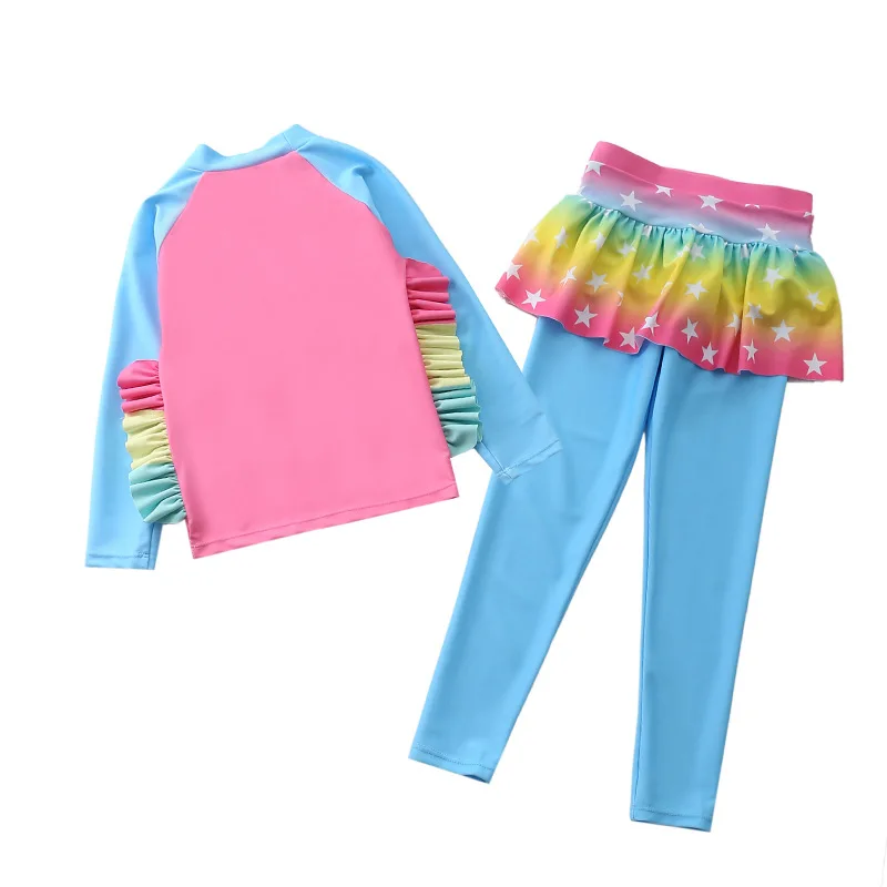 Одежда для купания девочек из двух предметов с принтом единорога русалки длинным