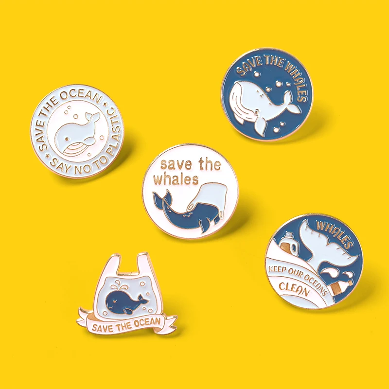 

Save Ocean Whales Enamel Pins "Say No to Plastic" Keep Clean Custom Brooches Accessories Backpack Badge Gift for Conservationist