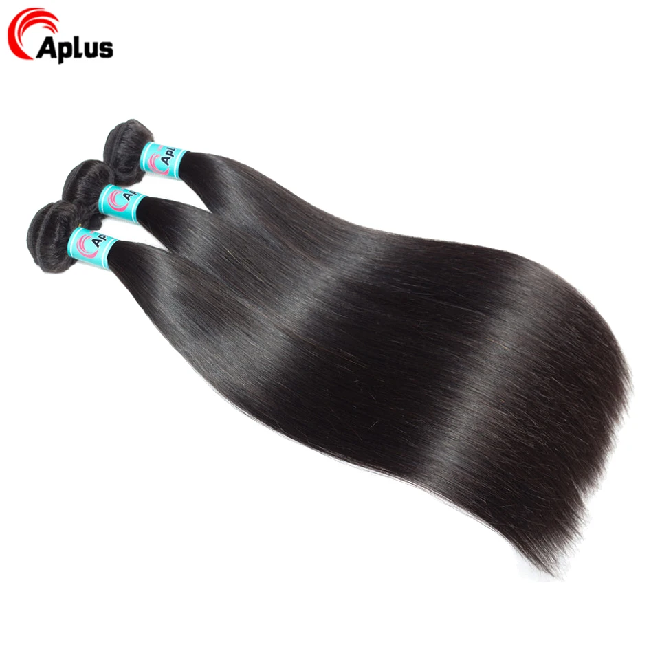 Aplus человеческие волосы прямые перуанские пряди с закрытием 3 пучка волос сделки