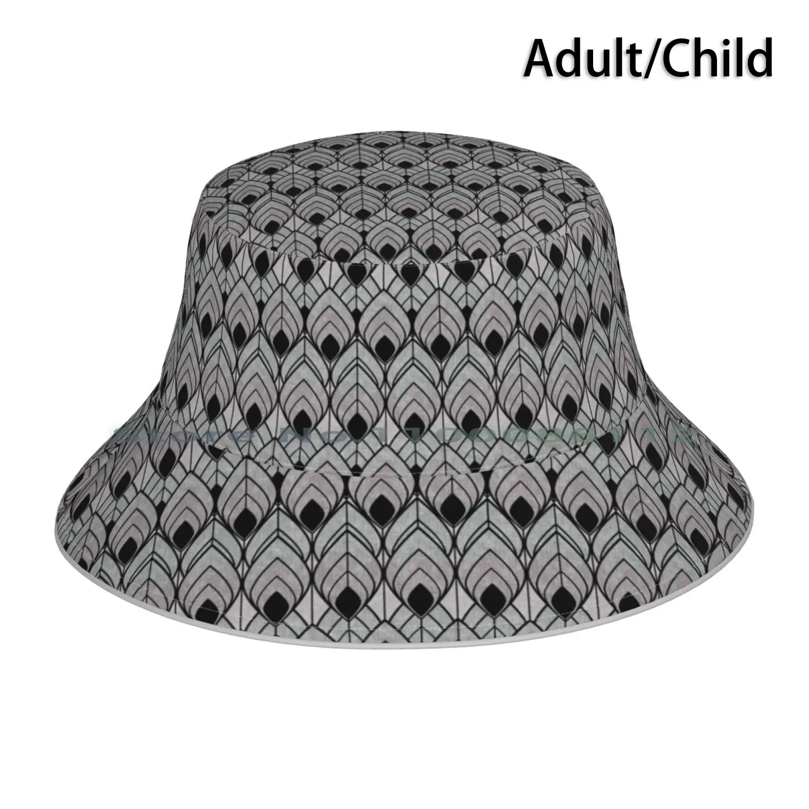 

Art Deco . Grey And Black. Bucket Hat Sun Cap Art Black And Grey Geometric Waves Abstract Textured Lines Shapes Brimless