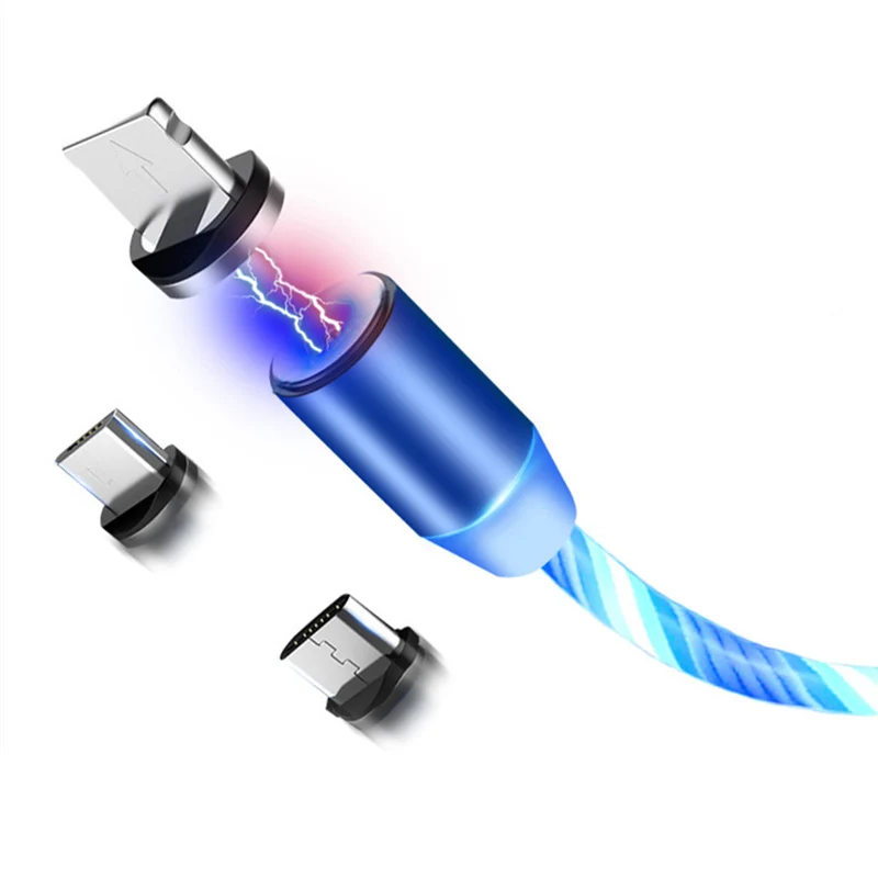 1 м Магнитный кабель для быстрой зарядки мобильного телефона type C Micro USB светящийся провод для передачи данных для iPhone Samaung huawei