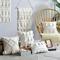 simple loop fleece white pillowcase 4545cm indian tufted cushion cover tufted moroccan style cotton tassel sofa creative pillow