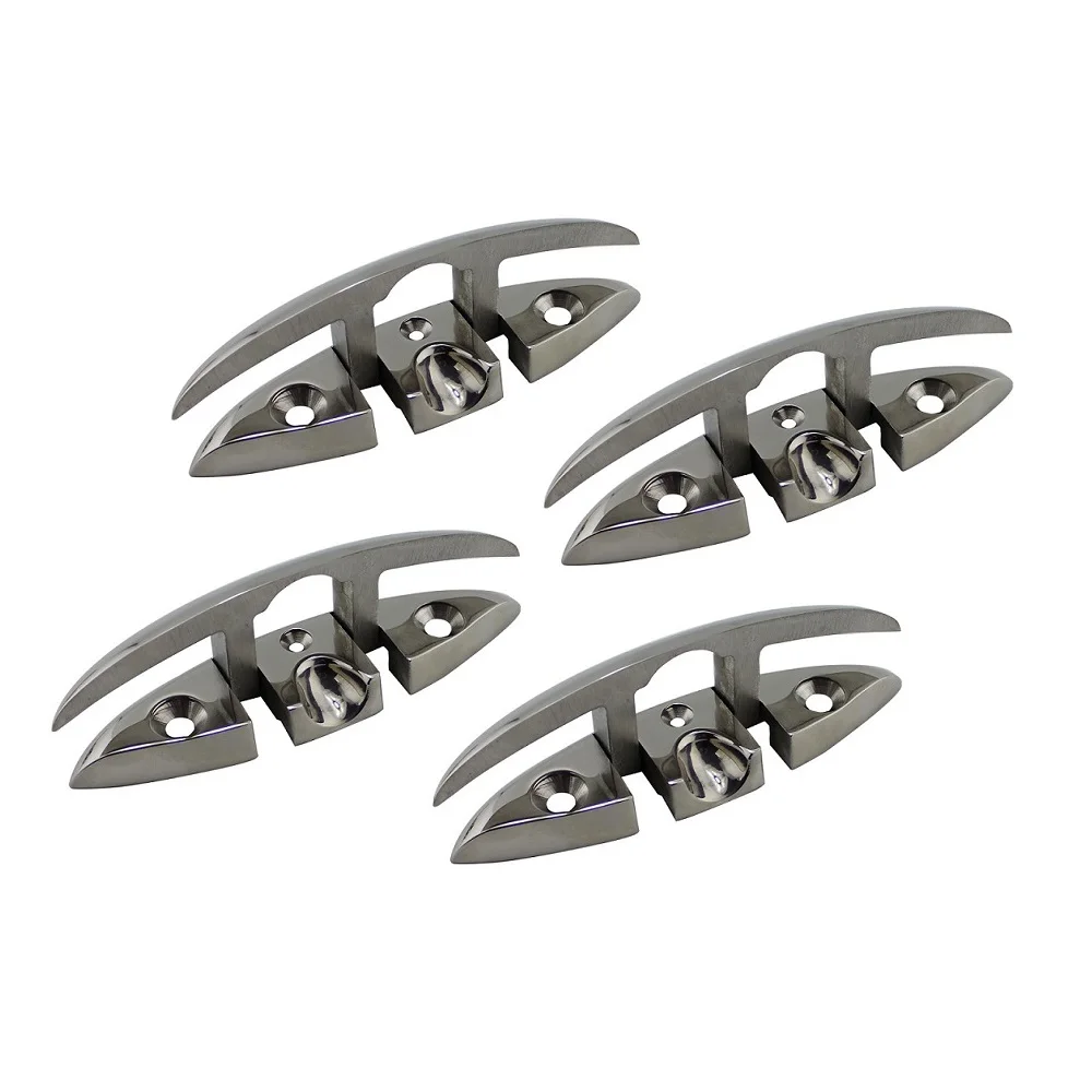 4PCS 316 Stainless Steel Folding Boat Dock Cleats 5 inch 6 inch Sailing Yacht Marine Accessories Flush Mount Cleat For Sailboat