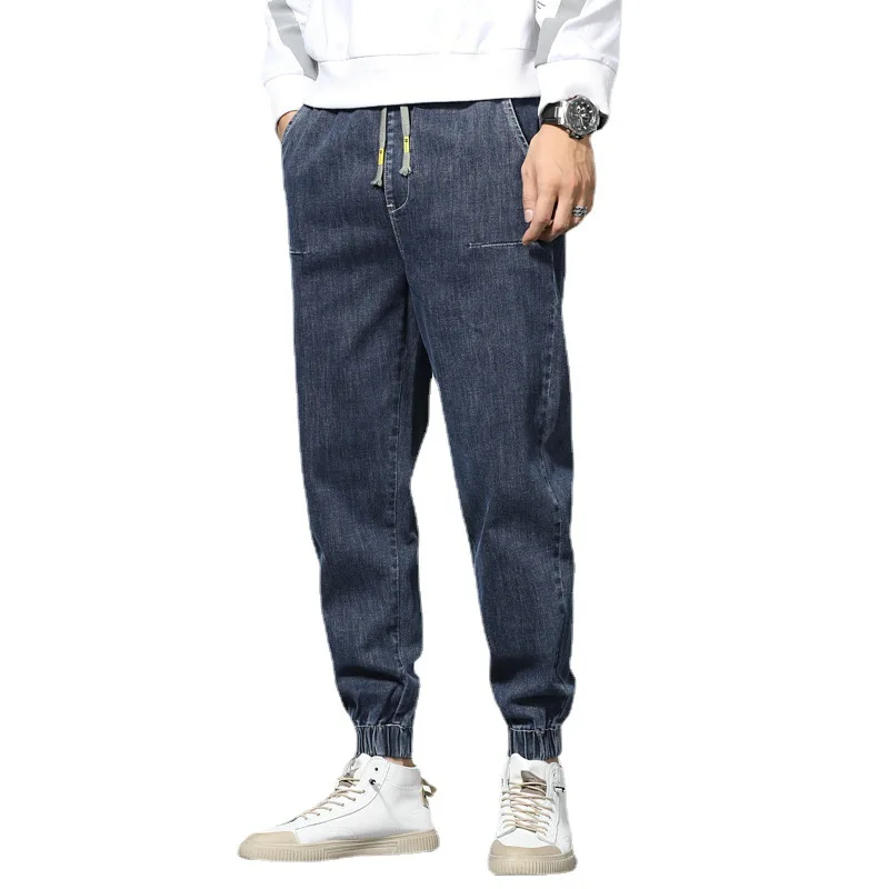 

New Super Large Spring And Autumn Men Fashion Casual Loose Elastic Waist Pencil Pants Full Length Jeans Plus Size S-5XL 6XL 7XL