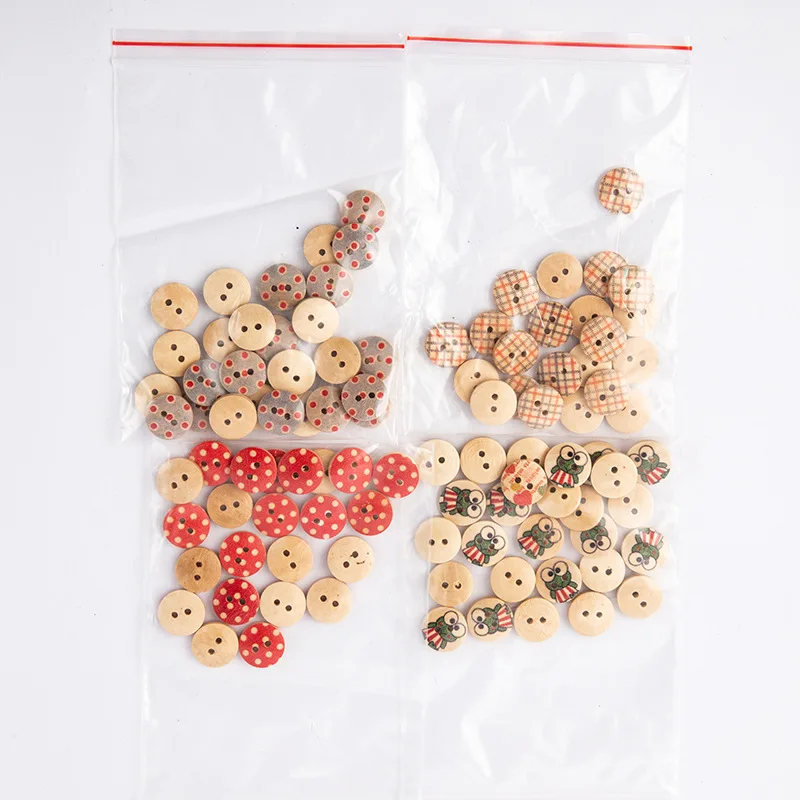 

100PCS 15mm Mix Color Cartoon Printing Button Cute Wooden Button Round Button DIY Children's Clothing Accessories WD0010