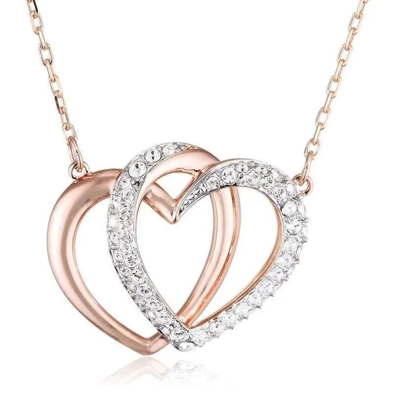 

Fashion Necklace Double Hearts Chokers Necklace with Shiny Rhinestone for Women Party Luxury Jewelry Rose Gold Plated BL-00013