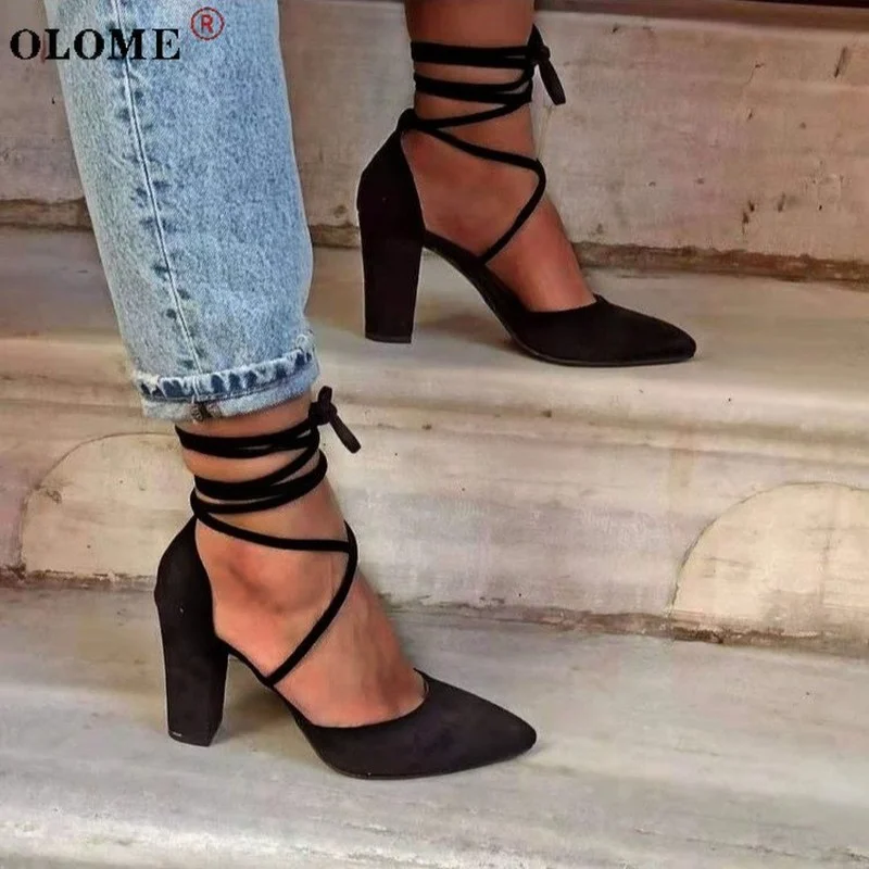 

2021 Autumn New Women's Lace-up Suede High Heels Sexy Party Women's Shoes Black