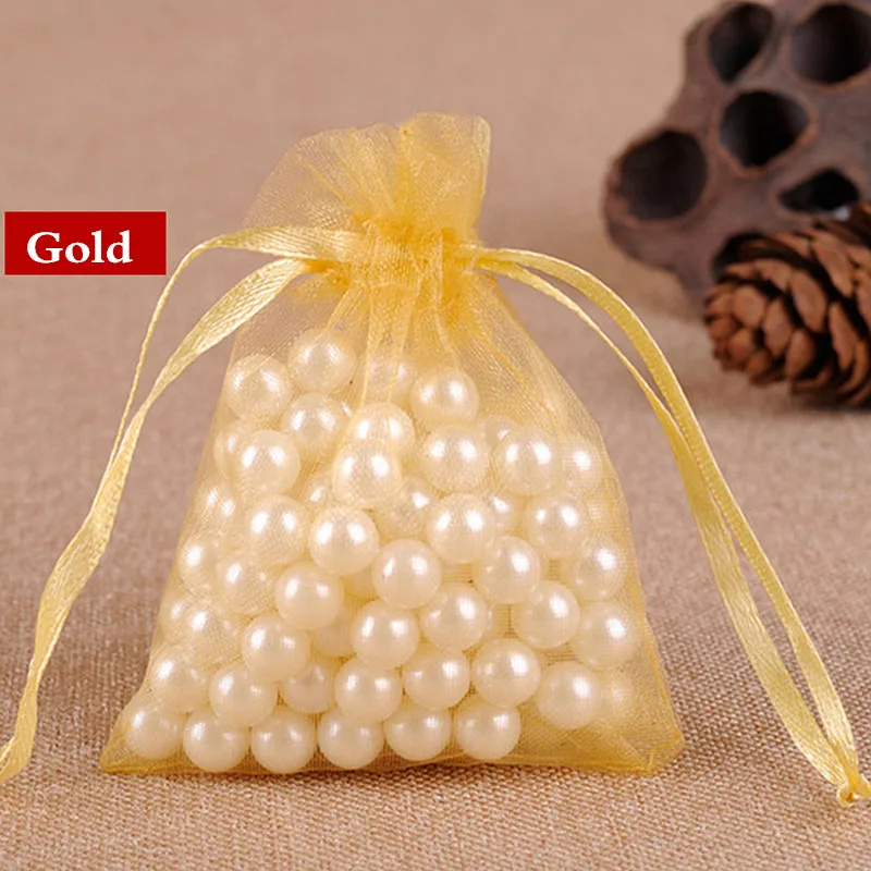 gold 100 шт/50 шт 7x9 9x12 10x15 13x18 см сумки из органзы Ювелирные изделия упаковочный мешочек для свадьбы украшения Drawable мешок подарочные пакеты 21 цвет OR7 - Цвет: gold