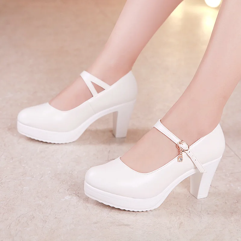 8cm white Большие размеры 32-43; обувь на платформе с блочным каблуком; женские туфли-лодочки; коллекция года; свадебные туфли белого и серебристого цвета; офисные туфли на среднем каблуке; женская обувь - Цвет: 8cm white